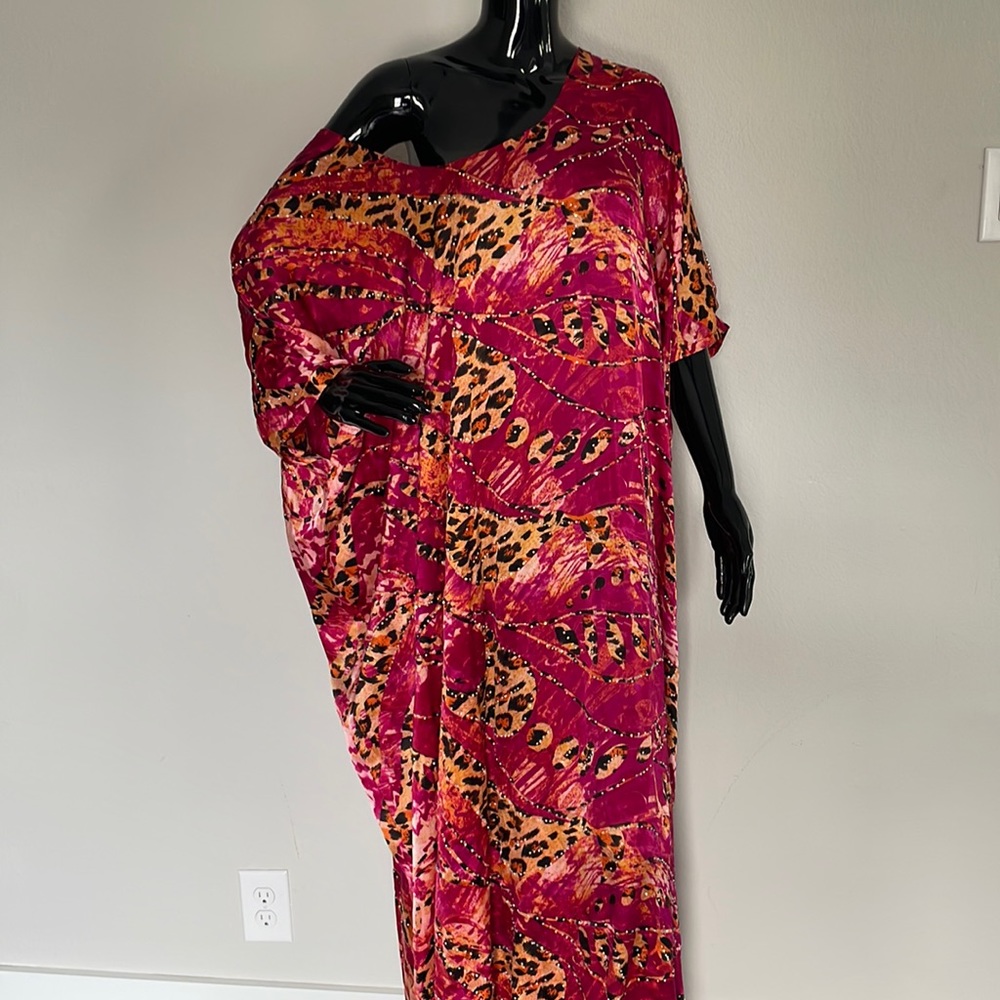 Leopard print off shoulder kaftan maxi dress one size